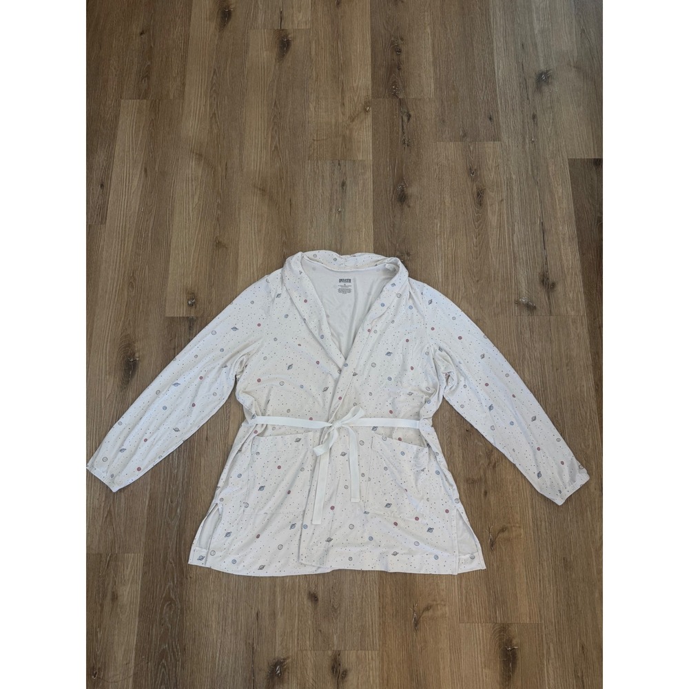 Duluth Trading Co Celestial Short Robe Women XL White Galaxy Space Tencel Modal